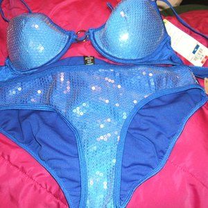 Ambrielle JCPenney blue sequin bikini new!! 12/36b